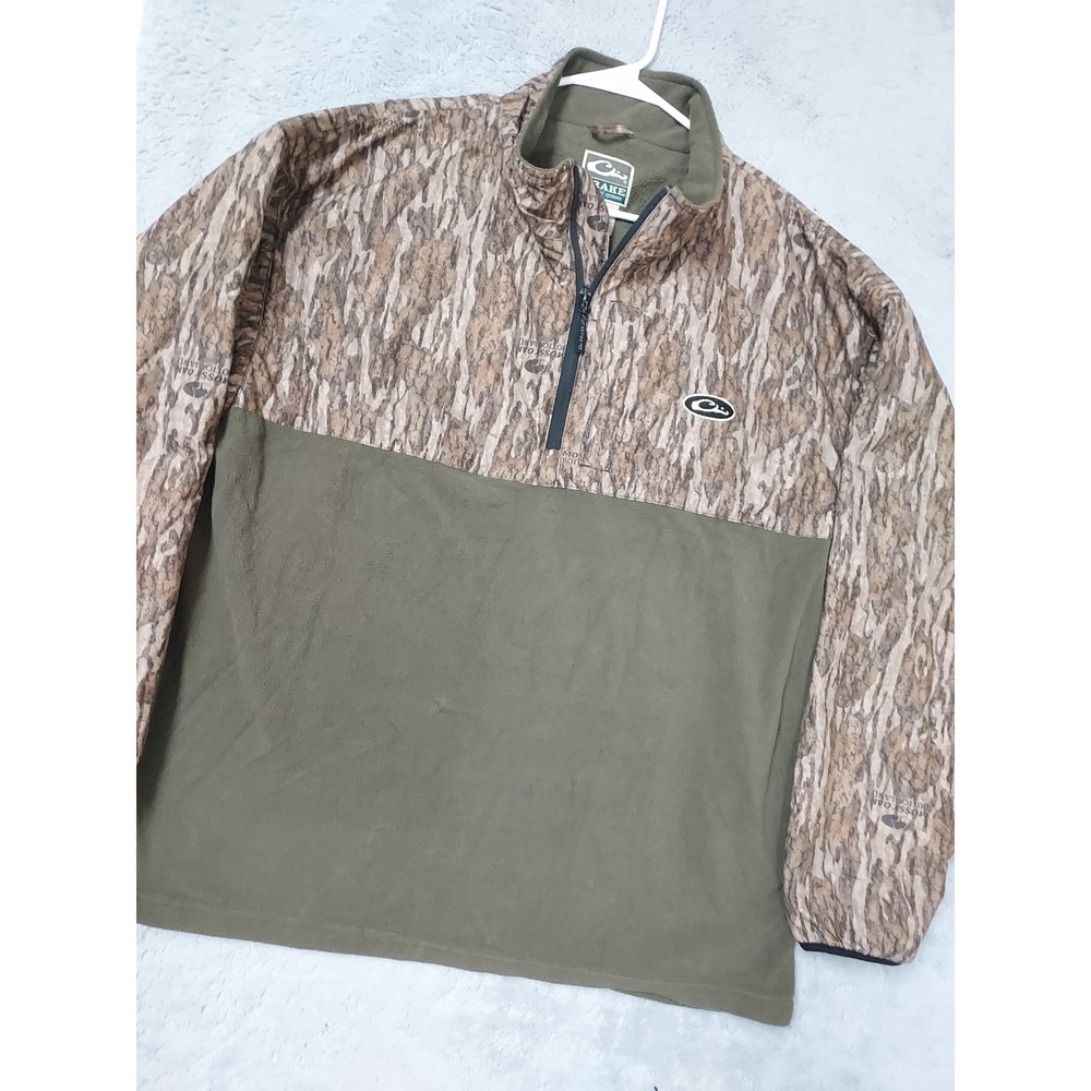 Drake Pullover Mens 2XL Mossy Oak Bottomland Camo Fleece Quarter Zip Green Hunt